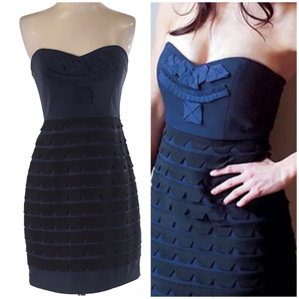 Tibi Navy & Black Strapless‎ Mini Dress Size 4